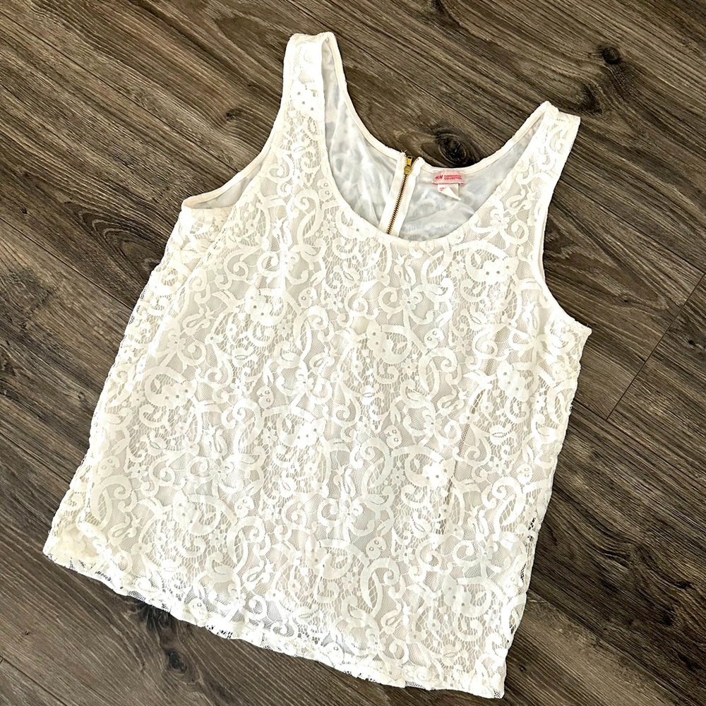 H&M Conscious Collection Cream Lace Sleeveless Top
